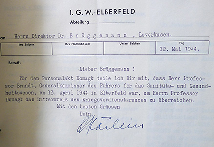 Brief von Hörlein and Brüggemann, IG Farben