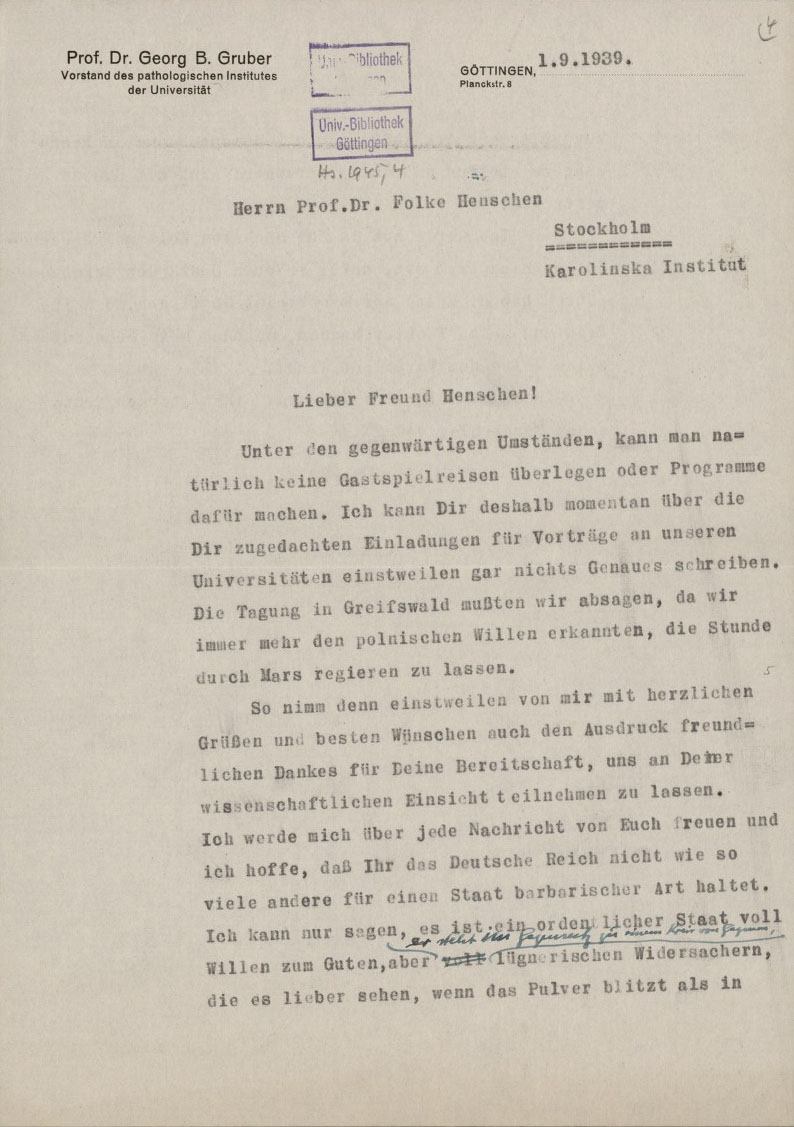 Gruber an Henschen 1.9.1939com 1a